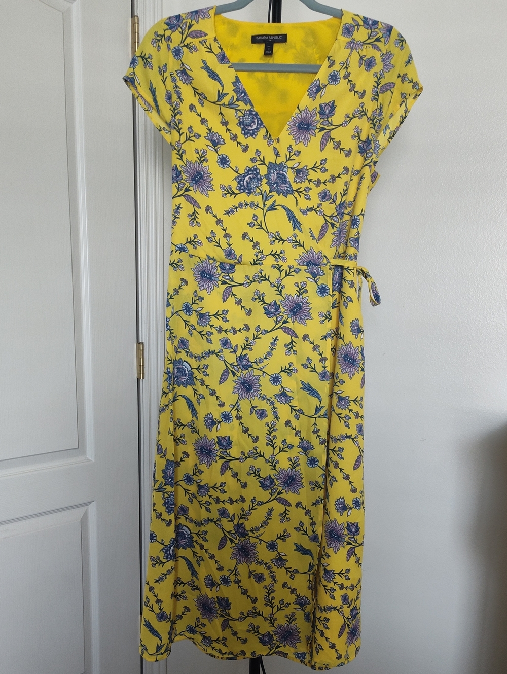 Banana Republic Yellow Floral Wrap Maxi Dress